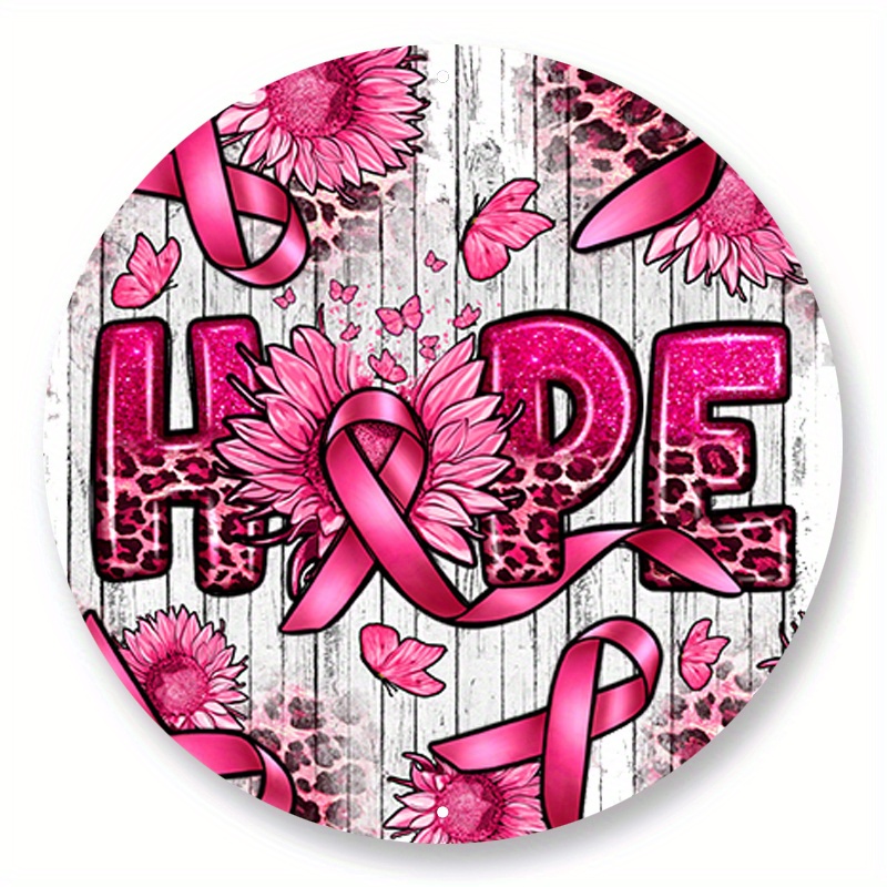 

1pc 8x8inch Aluminum Metal Sign Breast Cancer Ribbon Wreath Sign, Breast Cancer Sign, Christmas Decor