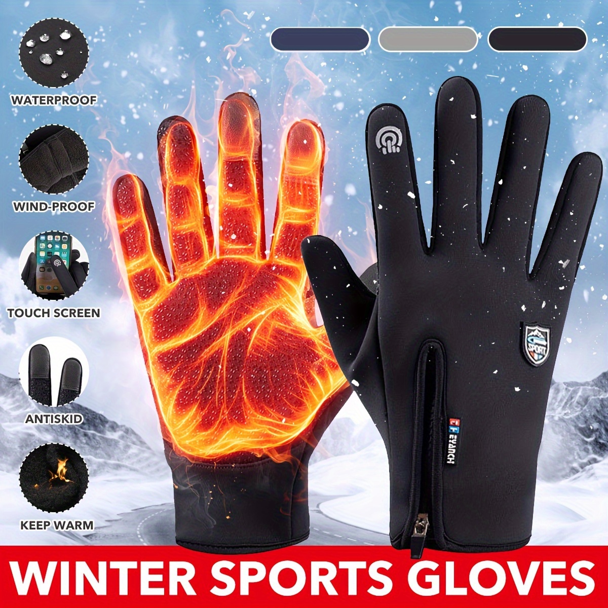 1pair Mens Winter Warm Windproof Warm Touch Screen Usable Gloves