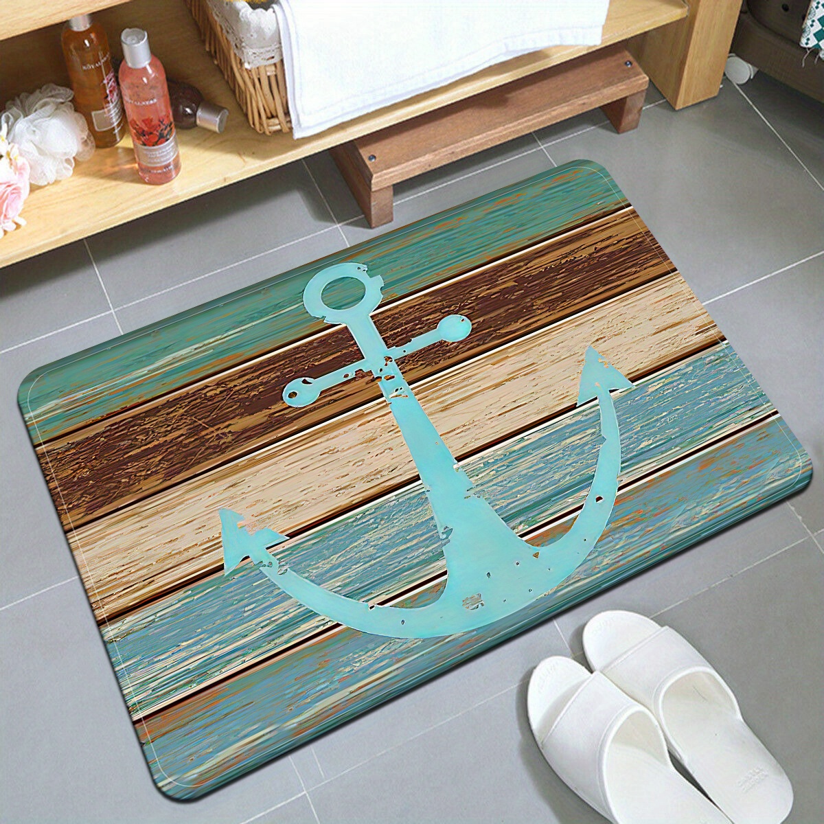 

1pc Anchor Pattern Welcome Doormat, Absorbent Bathroom Pad, Carpet For Kitchen Sink Bathroom Indoors Entrance Home Spring Decor High Traffic Area