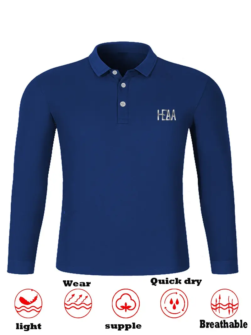 Plus Size Men's Heaa Print Long Sleeve Lapel Golf Shirt - Temu
