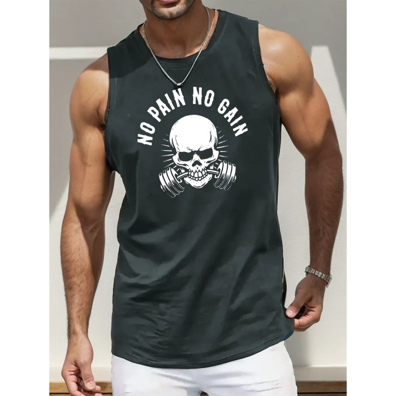 

Men's Sleeveless No Pain No Gain Print Vest, Active Undershirts For Workout At The Gym, All Seasons