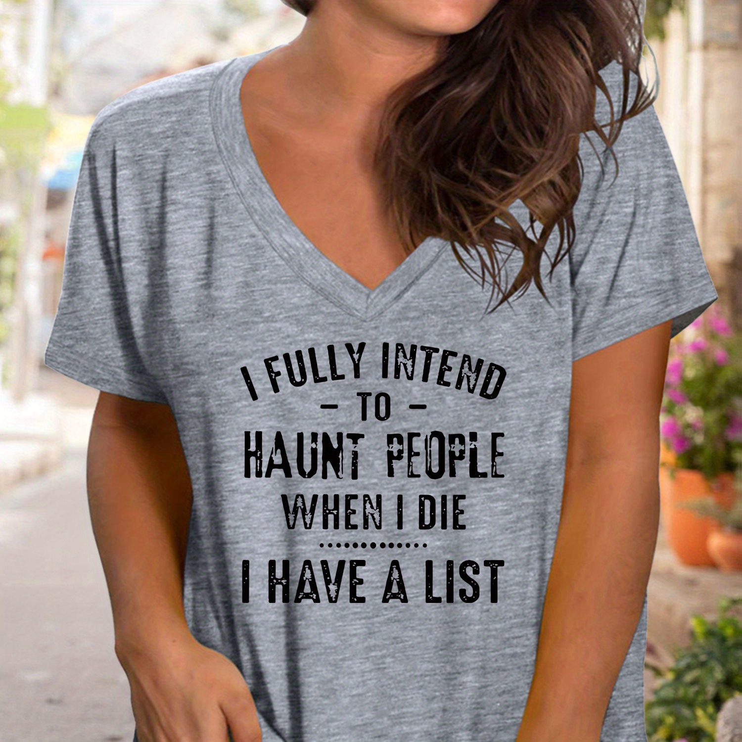 

Plus Size Letter Print T-shirt, Casual V Neck Short Sleeve T-shirt, Women's Plus Size clothing