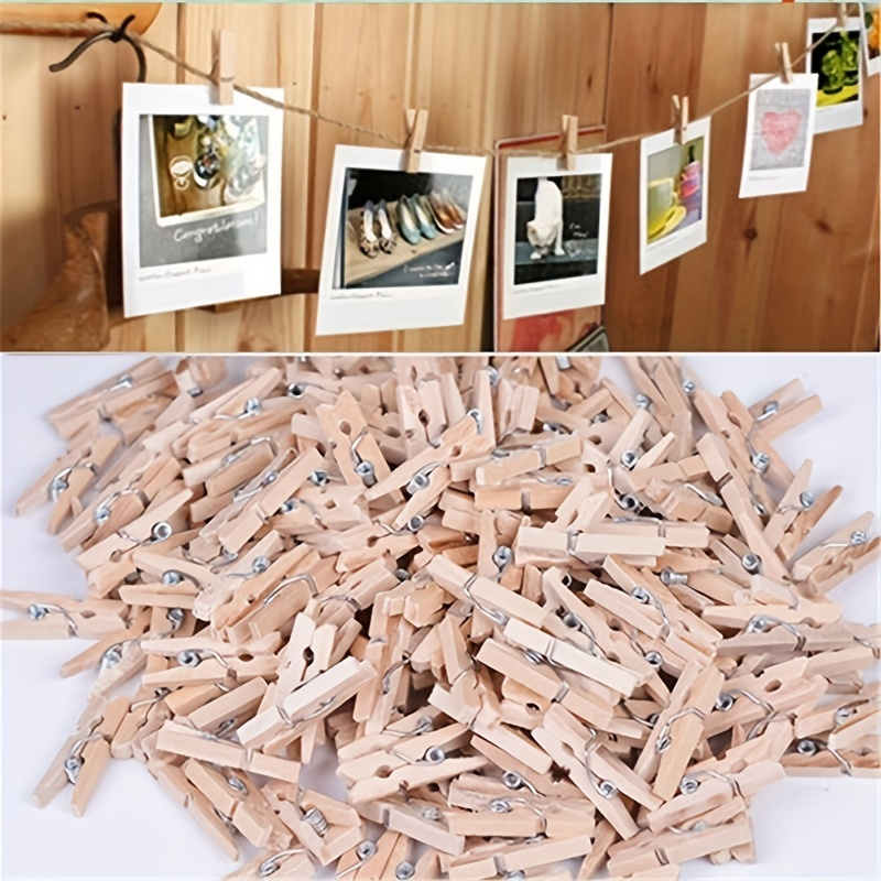 Clothes Pins, Small Clothes Pins for Photos, 100 PCS Natural Birchwood Mini  Clothes Pins, Strong Springs Colorful clothespins with Storage Bag,Mini  Clothespins for Photos, Crafts, Pictures, Arts,3cm 