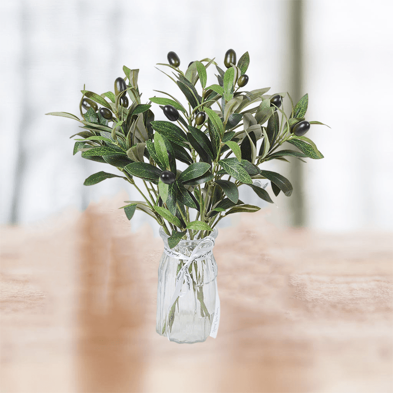 

4 Forks/1 Bunch Artificial Green Plant Olive Leaves With Fruit, Simulation Olive Branch Indoor Home Decor, Wedding Decor Plants Of All Season