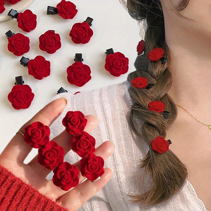 1pc Faux Pearl Tassel Hair Claw Clip Red Rose Jaw Clips Metal Shark Clips  For Women Girls Hair Styling Accessories