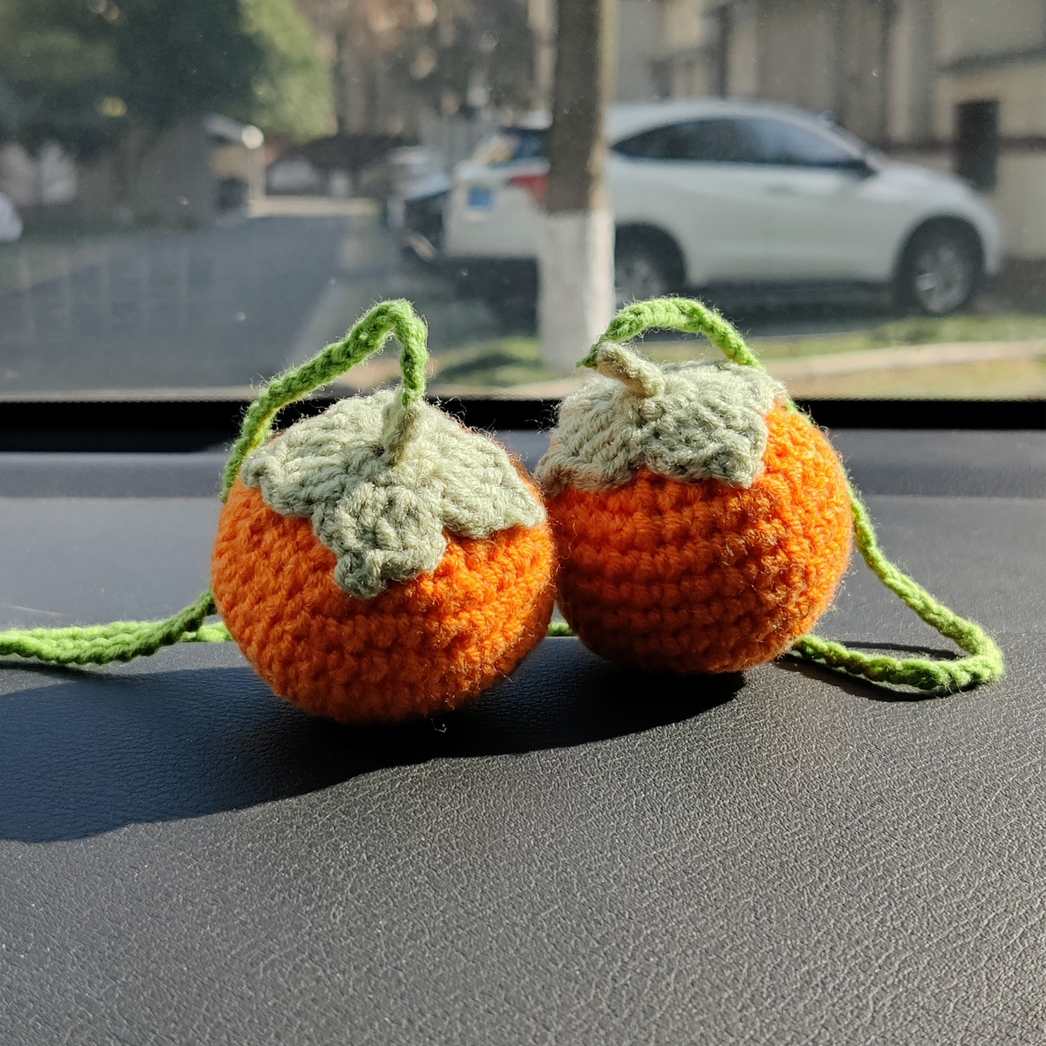Cute Crochet Persimmon Car Rear View Mirror Hanging Ornament - Temu
