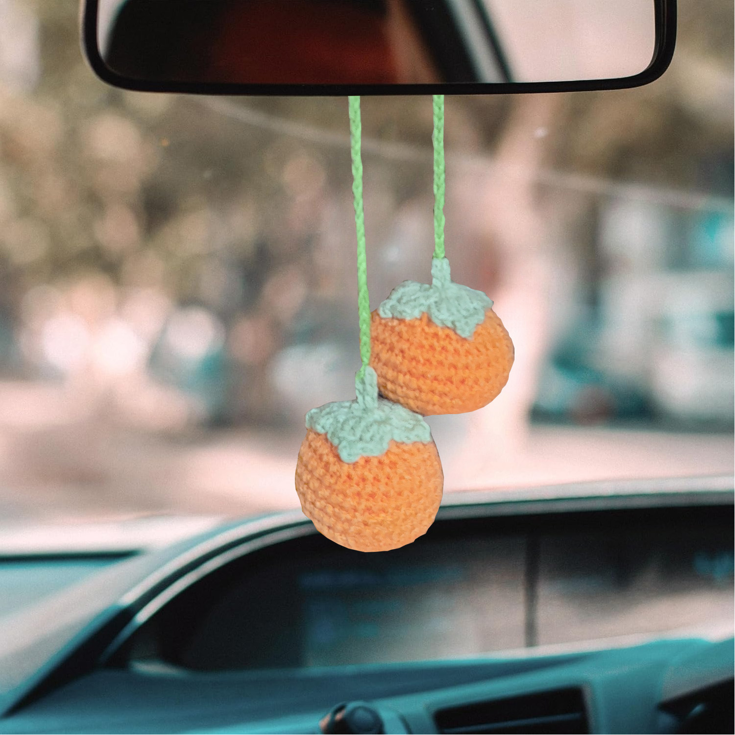 Cute Crochet Persimmon Car Rear View Mirror Hanging Ornament, Handmade Car  Accessories Decor, Car Interior Charms for Women Girls Home Decor