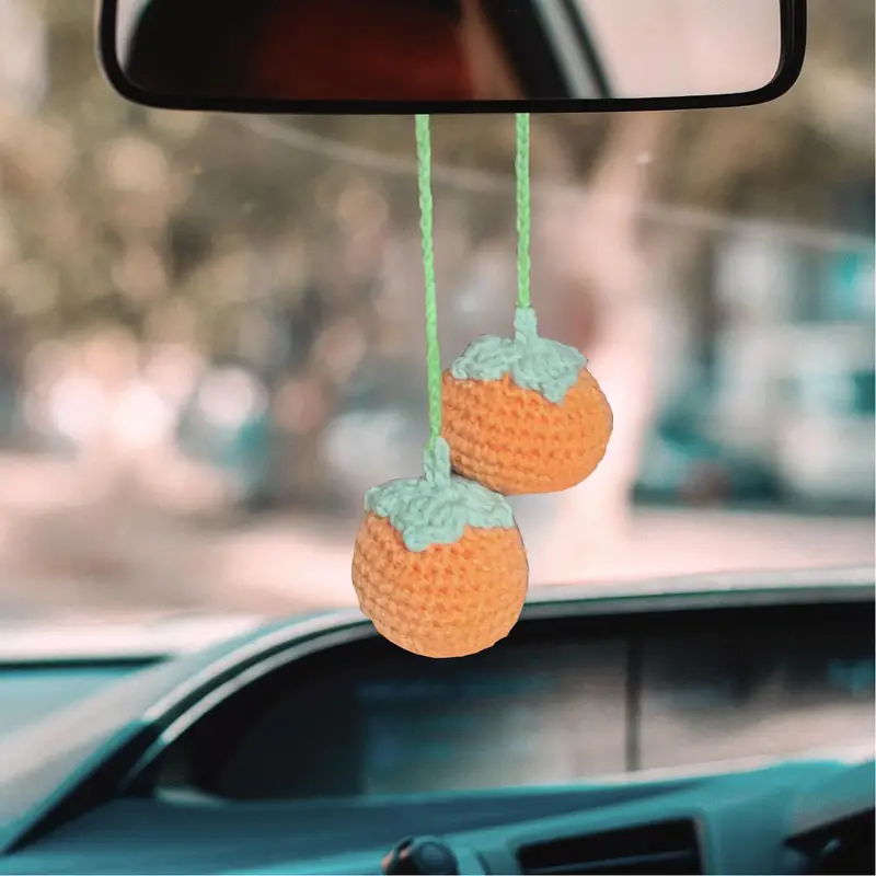 Cute Crochet Persimmon Car Rear View Mirror Hanging Ornament - Temu