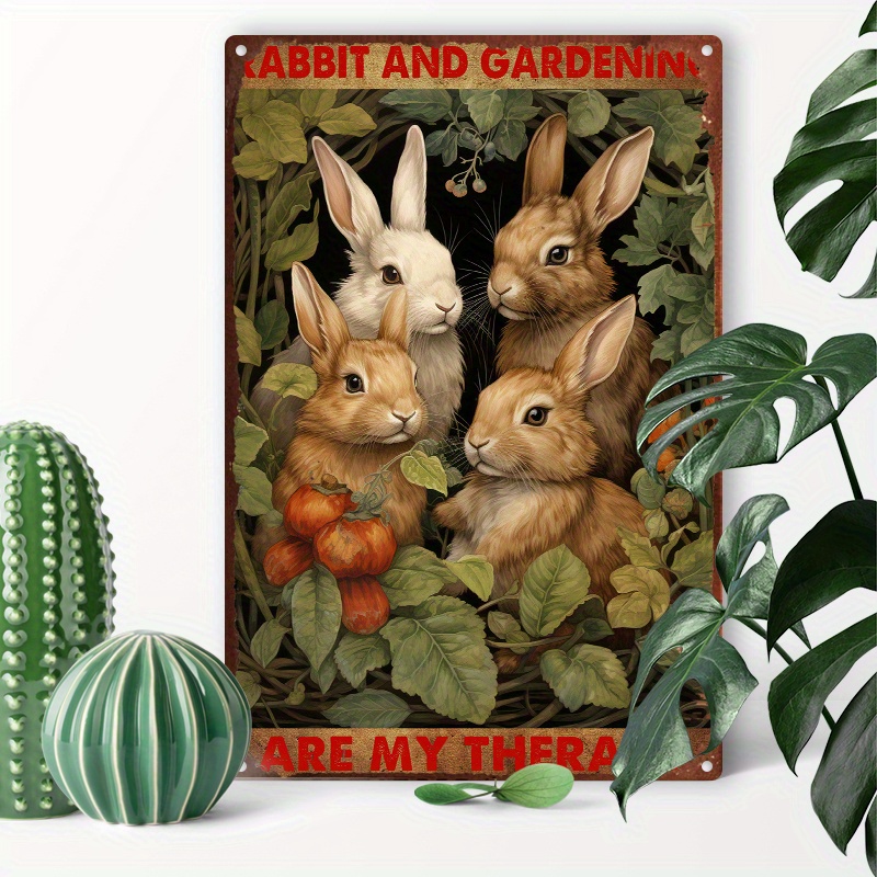 

1pc 8x12inch (20x30cm) Aluminum Sign, Metal Tin Sign, Rabbit And Gardening Are My Therapy For Home Bedroom Wall Decor