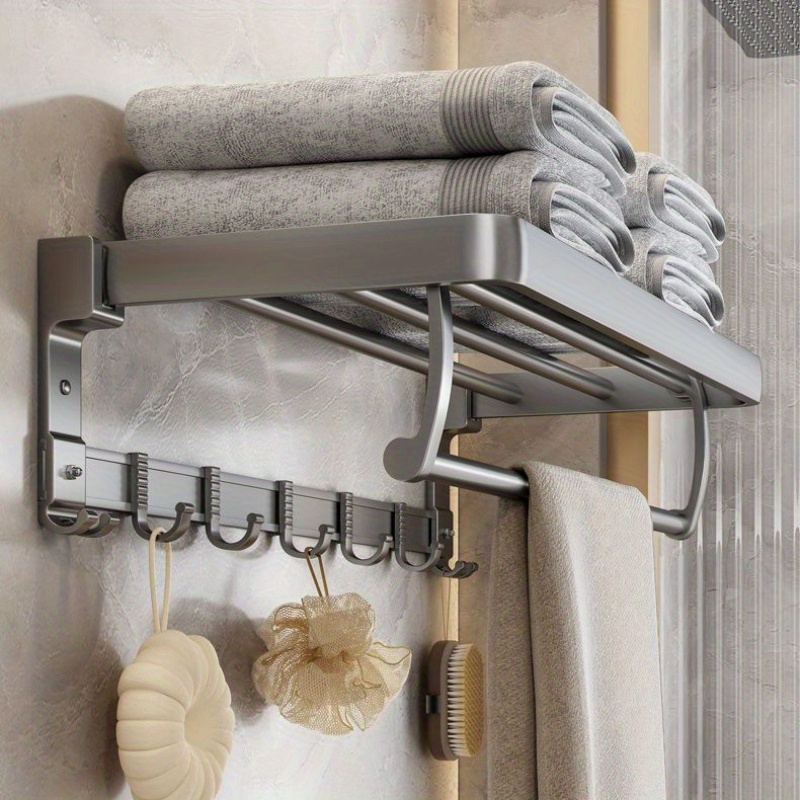 Toalleros para baño montado en la pared, soporte de toalla de metal con  estante de madera, toalla de baño enrollada y organizador de almacenamiento  de