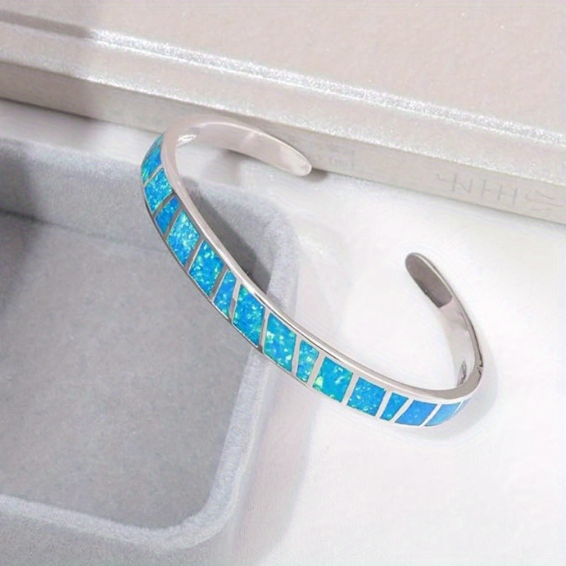 Geometric Opal Open Bangle Bracelet Hip Hop Party Retro Unique Birthday Gift