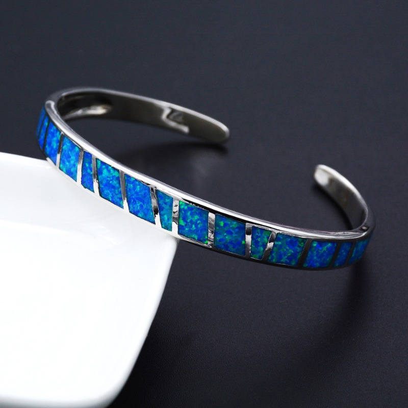 Geometric Opal Open Bangle Bracelet Hip Hop Party Retro Unique Birthday Gift