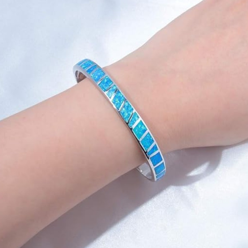 Geometric Opal Open Bangle Bracelet Hip Hop Party Retro Unique Birthday Gift