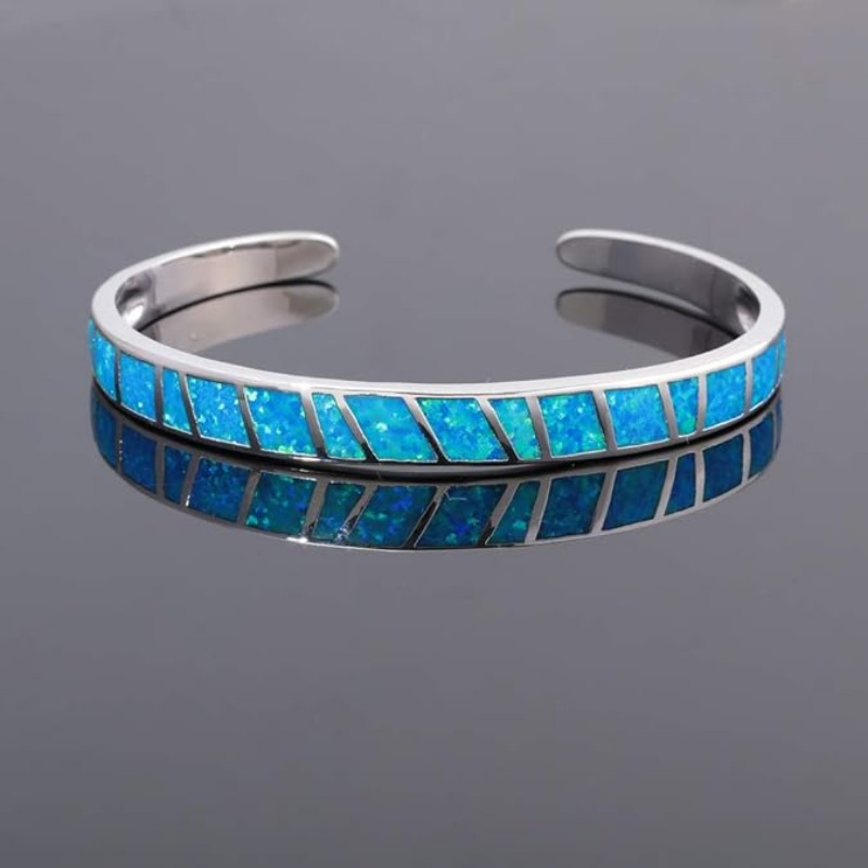 Geometric Opal Open Bangle Bracelet Hip Hop Party Retro Unique Birthday Gift