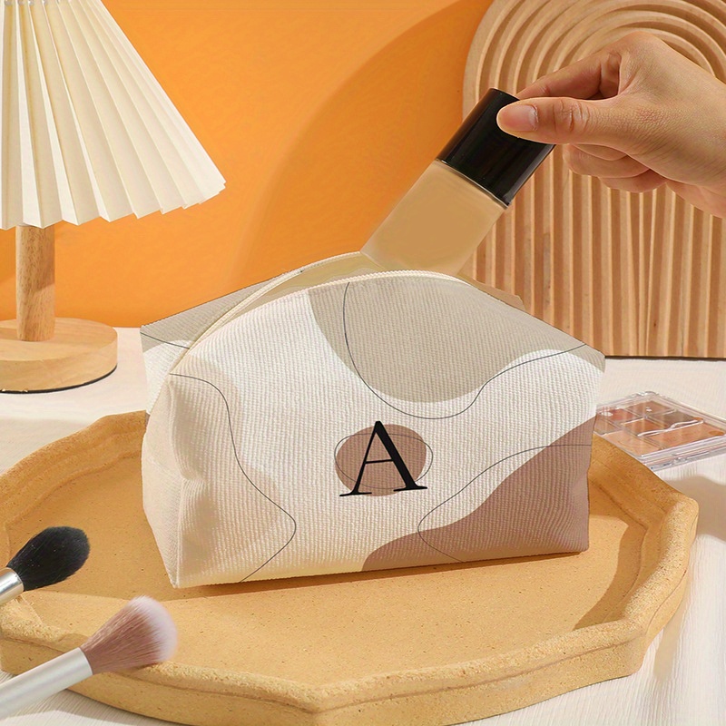 

Letter Pattern Makeup Bag Corduroy Cosmetic Storage Bag Travel Portable Simple Toiletry Bag For Women