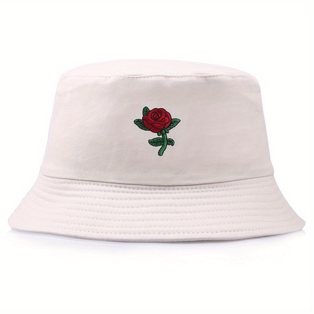 New Embroidered Rose Bucket Hat Lightweight Stylish - Temu