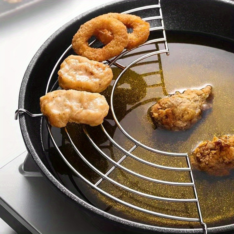 Versatile 304 Stainless Steel Semi-Circular Rack for BBQ, Frying & Steaming - Oil Draining and Insulation Design