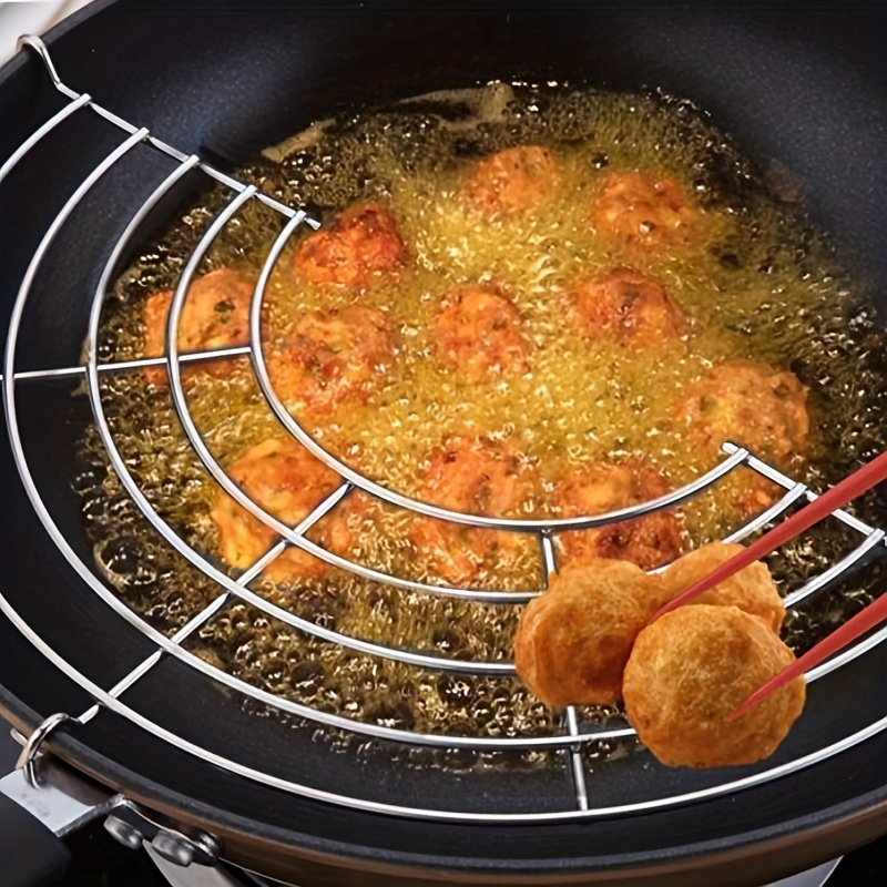 Versatile 304 Stainless Steel Semi-Circular Rack for BBQ, Frying & Steaming - Oil Draining and Insulation Design