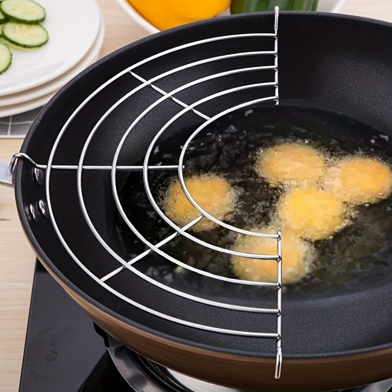 Versatile 304 Stainless Steel Semi-Circular Rack for BBQ, Frying & Steaming - Oil Draining and Insulation Design
