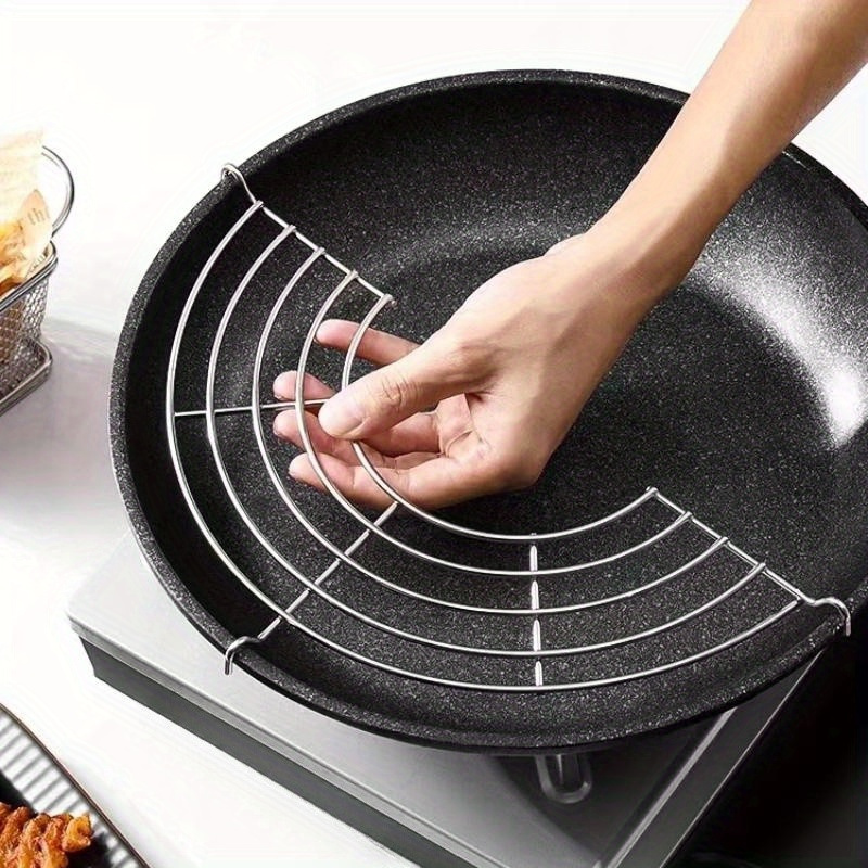 Versatile 304 Stainless Steel Semi-Circular Rack for BBQ, Frying & Steaming - Oil Draining and Insulation Design