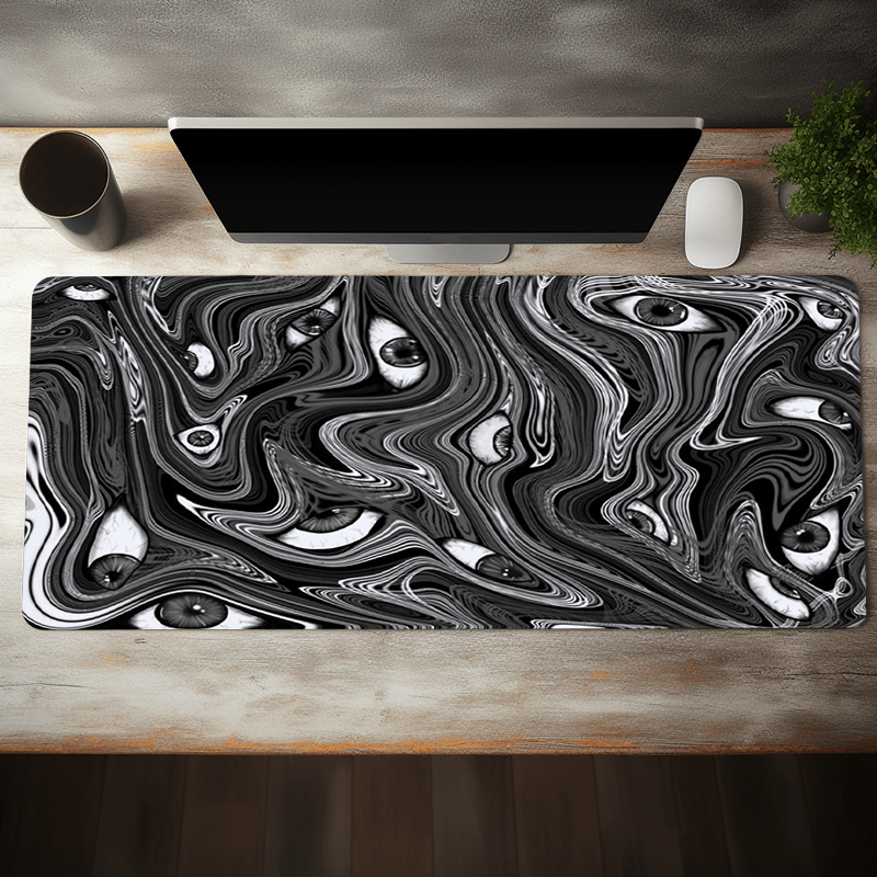 

Topographic Abstract Waves Large Mouse Pad Cool Black Eyes Desk Mat With Non-slip Rubber Base Stitched Edge Gaming Mousepad 31.5*15.7in, For Work, Game, Office, Home