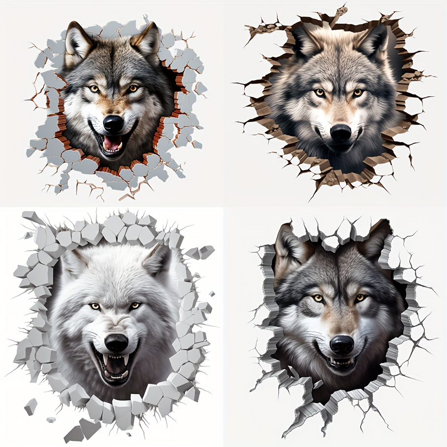 

4 In 1 Wolf In The Crack Pattern Car Sticker, Birthday Gift Or Christmas Present, Laptop Sticker, Funny Sticker, High-quality