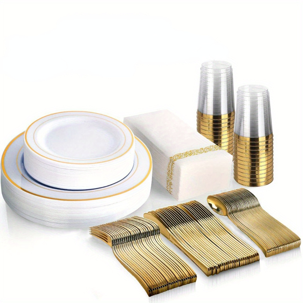 Economy Pack Transparent Golden Plastic Plates 100 Guests Temu