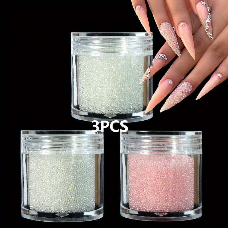 3pcs Crystal Glass Ball Mini Caviar Beads Decoration 3d Crystal Rhinestone Nail Art Accessories