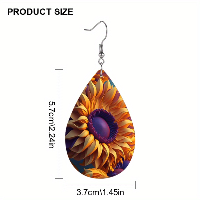 Women's Bohemian Sunflower Painting Print Teardrop Earrings