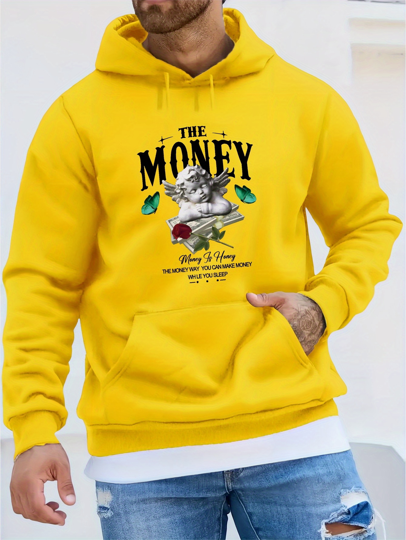 Money Print Sweatshirt Men s Fleece Long Sleeve Hoodies Temu