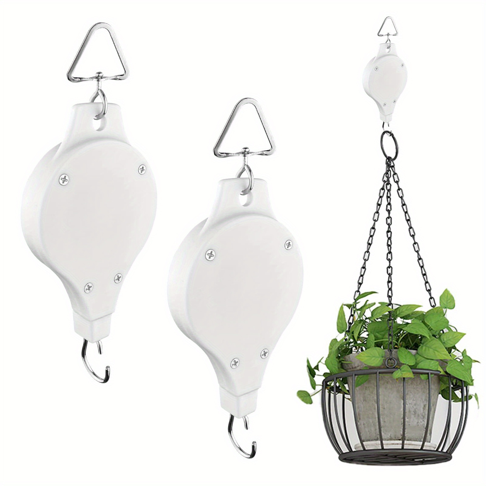 4pcs Plant Pulley Retractable Hanger, Easy Reach Plant Pulley Adjustable  Height Wheel for Hanging Plants Heavy Duty, Indoor Outdoor Plant Hanger for  Garden Baskets Pots & Birds Feeder - White