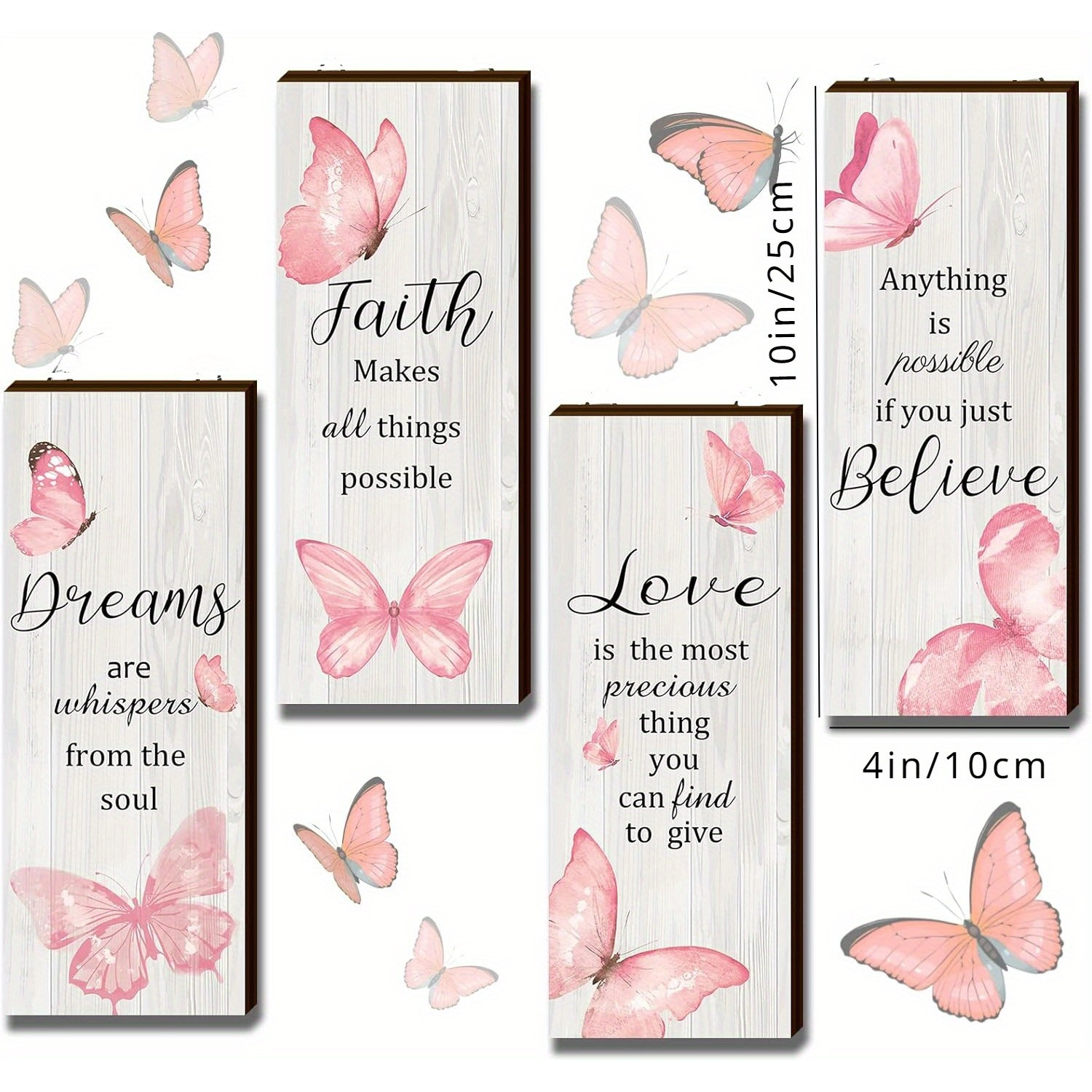 

4 Pcs Dreams Faith Love Believe Wall Decor Elegant Purple Butterfly Wooden Fall Maple Leaves Butterfly Hanging Decor Inspirational Wall Art Rustic Bathroom Accessories For Home Girls Gift