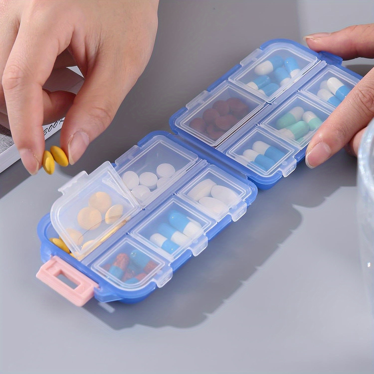 4 Pack Small Travel Pill Organizer for Purse, Pocket, Bag - 10 Compartments  Pill Holder Box, Handy Medicine Container - Portable Mini Pharmacy for