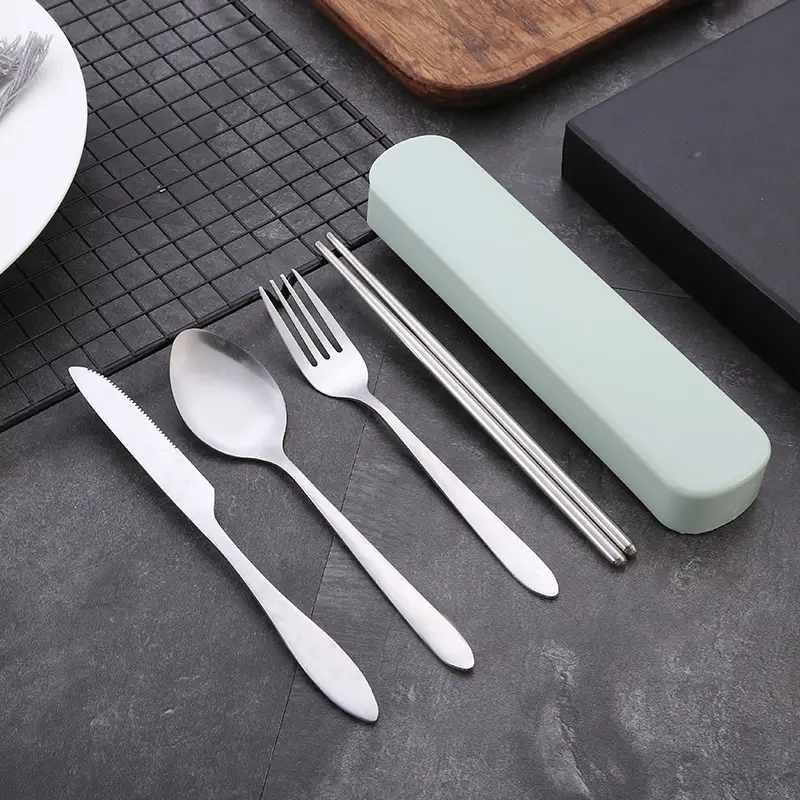2 4pcs travel utensils set portable stainless steel cutlery set with chopsticks and knife suitable for outdoor camping picnic bbq Product details 1