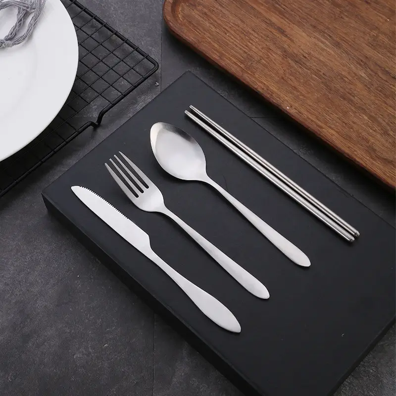 2 4pcs travel utensils set portable stainless steel cutlery set with chopsticks and knife suitable for outdoor camping picnic bbq Product details 5