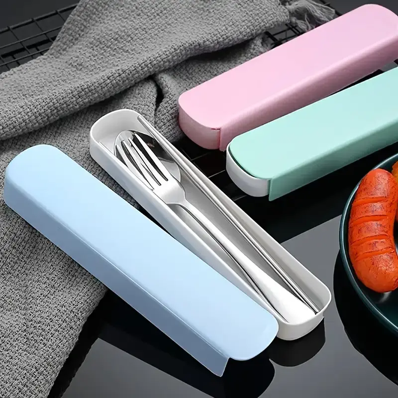 2 4pcs travel utensils set portable stainless steel cutlery set with chopsticks and knife suitable for outdoor camping picnic bbq Product details 0