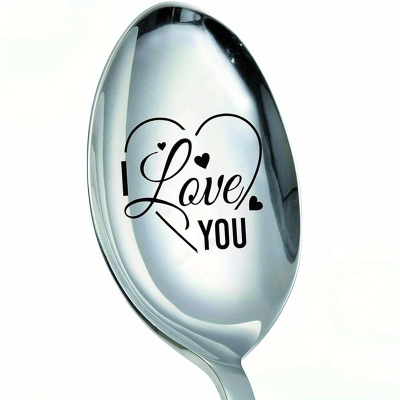 I Love You, Funny Engraved Stainless Steel Spoon, Coffee Spoon, Soup Spoon, Dessert Spoon, Couple Spoon, Gift For Family/lover/bestie/coffee Lover, Valentine's Day Gift