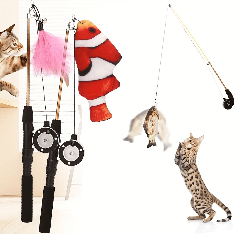 Cat Toys, Funny Cat Stick Manual Reel Design Durable Cotton Material Safe  To Use Lifelike Fish Design for Biting for Cat Toys (Red fish + fishing rod)  : : Everything Else