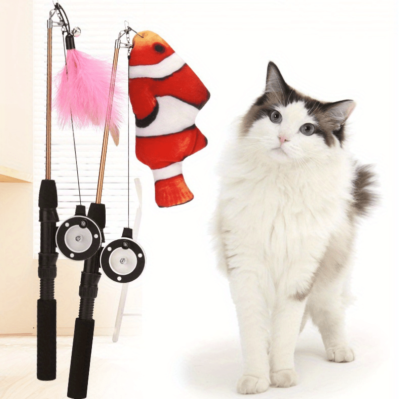 Cat Toys, Bite Resistant Flexible Attractive Funny Cat Stick For Cats Saury  + Fishing Rod,Red Fish + Fishing Rod,Grass Carp + Fishing Rod 