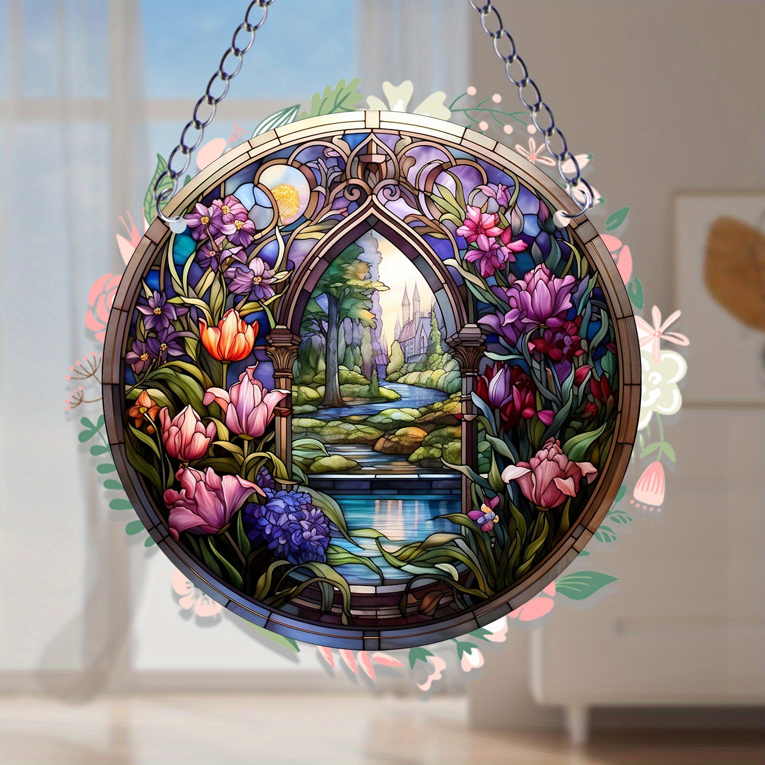 Dreamy Fox Stained Glass Suncatcher Window Panel Lovely Wild Animal  Ornament