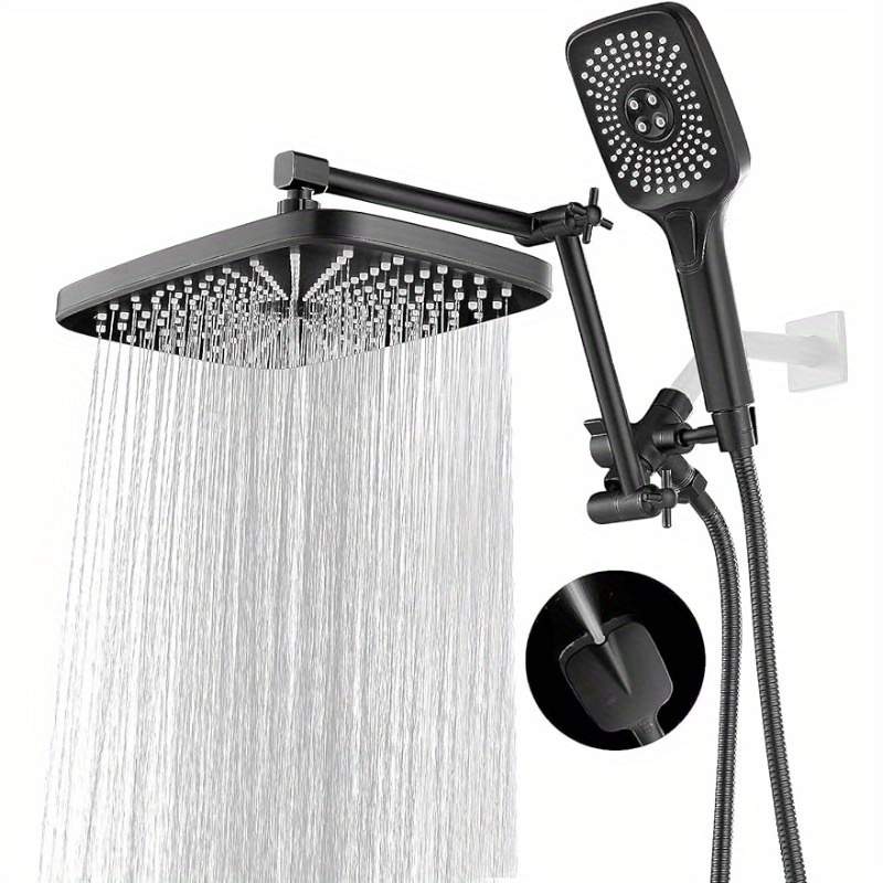Shower Head, 10'' High Pressure Rainfall Shower Head with 3 Settings  Handheld Shower Combo with 11''Extension Arm, Anti-leak Square Rain Shower  Head