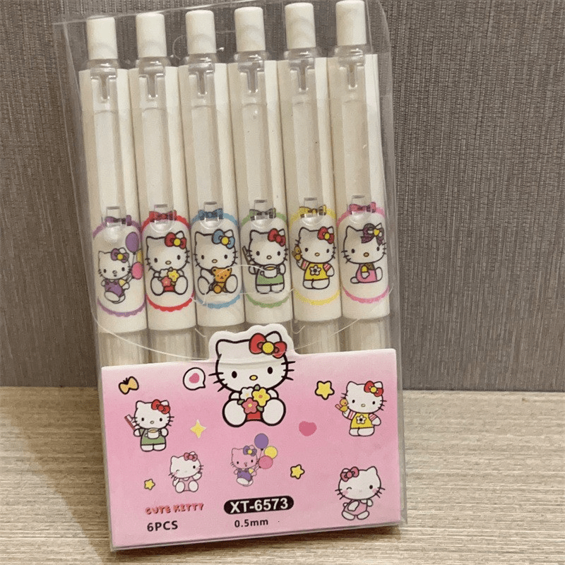 6pcs Series Hello Kitty Cinnamoroll Kuromi Melody Pom Pom Purin Kawaii  Press Neutral Pen Box Cartoon Cute Y2k Press Pen School Learning Supplies  Pochacco Birthday Gift, Free Shipping For New Users