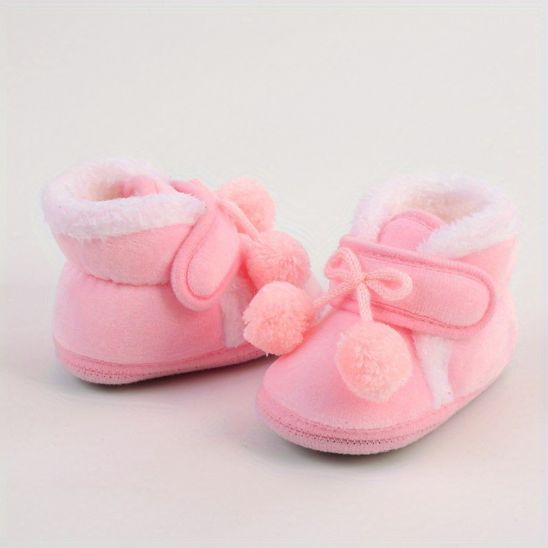 

Cute Comfortable Solid Color Boots For Baby Girls, Soft Warm Plus Fleece Boots For Indoor Walking, Autumn And Winter