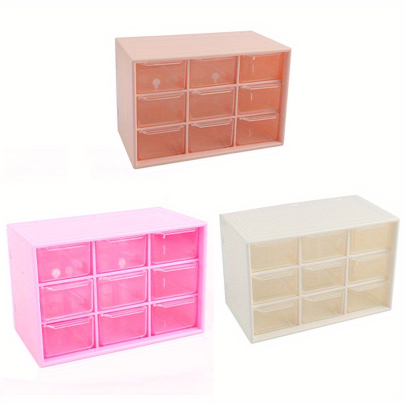 Mini Plastic Parts Storage Drawer, EsLuker.ly 9 Drawers Storage Organizer  Small Desktop Drawer Cabinet for Makeup Office Craft Supplies 