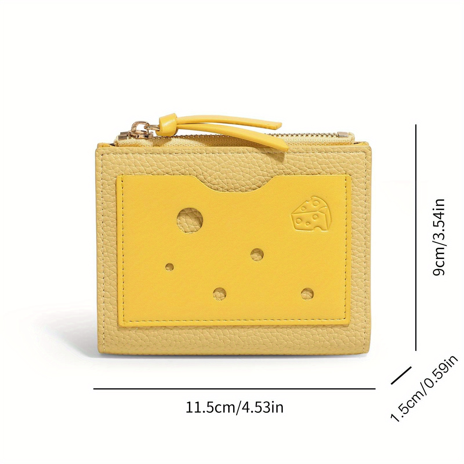 1pc Girl's Cute Cheese Pattern Short Wallet, RFID Blocking Bifold Zipper Credit Card Holder, Girl's PU Leather Small Wallet With Card Slots