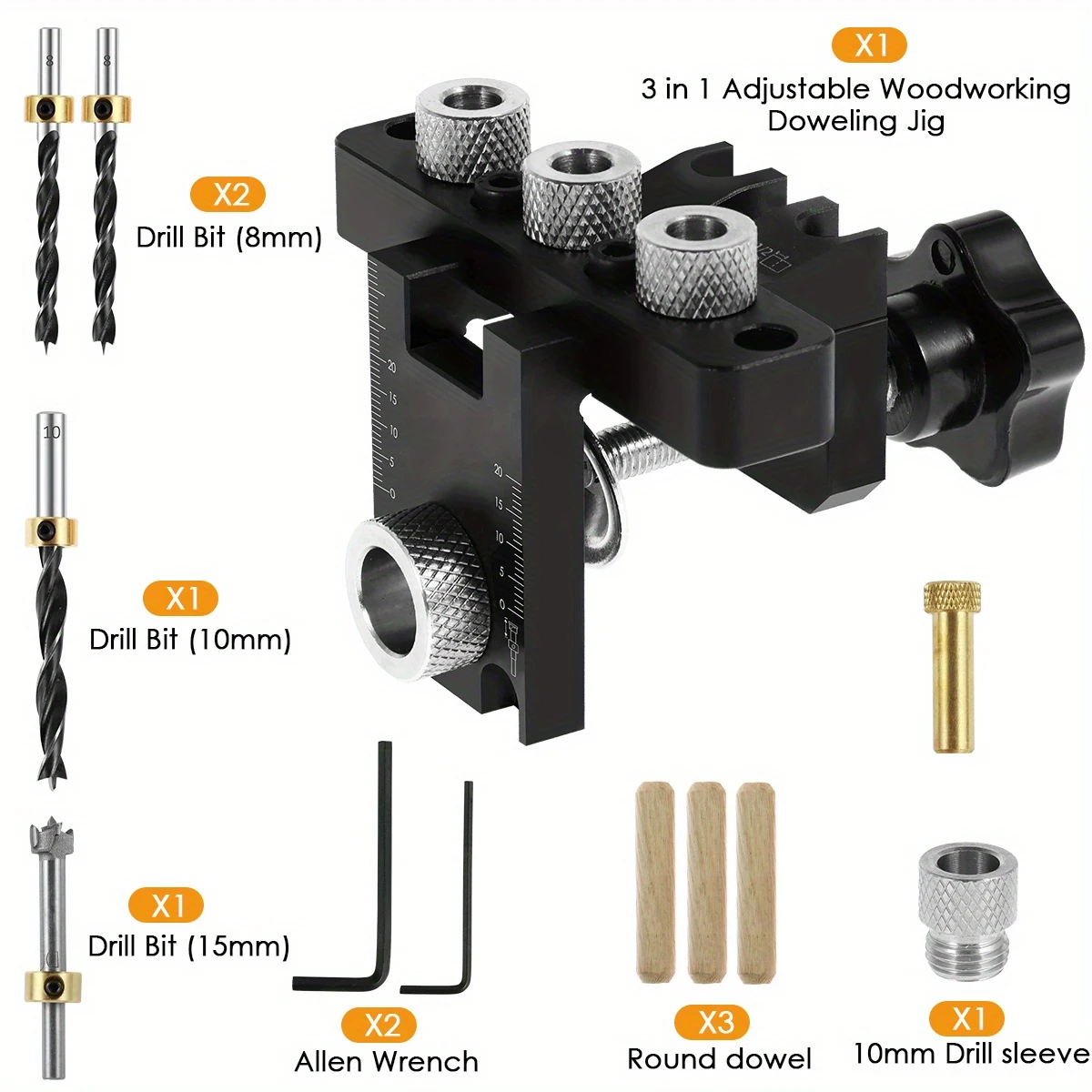 doweling jig kit aluminum alloy 3 in 1 drill hole guide jig precise drilling locator portable puncher positioning guide with 8mm 10mm 15mm drill bits pocket hole jig for woodworking details 2