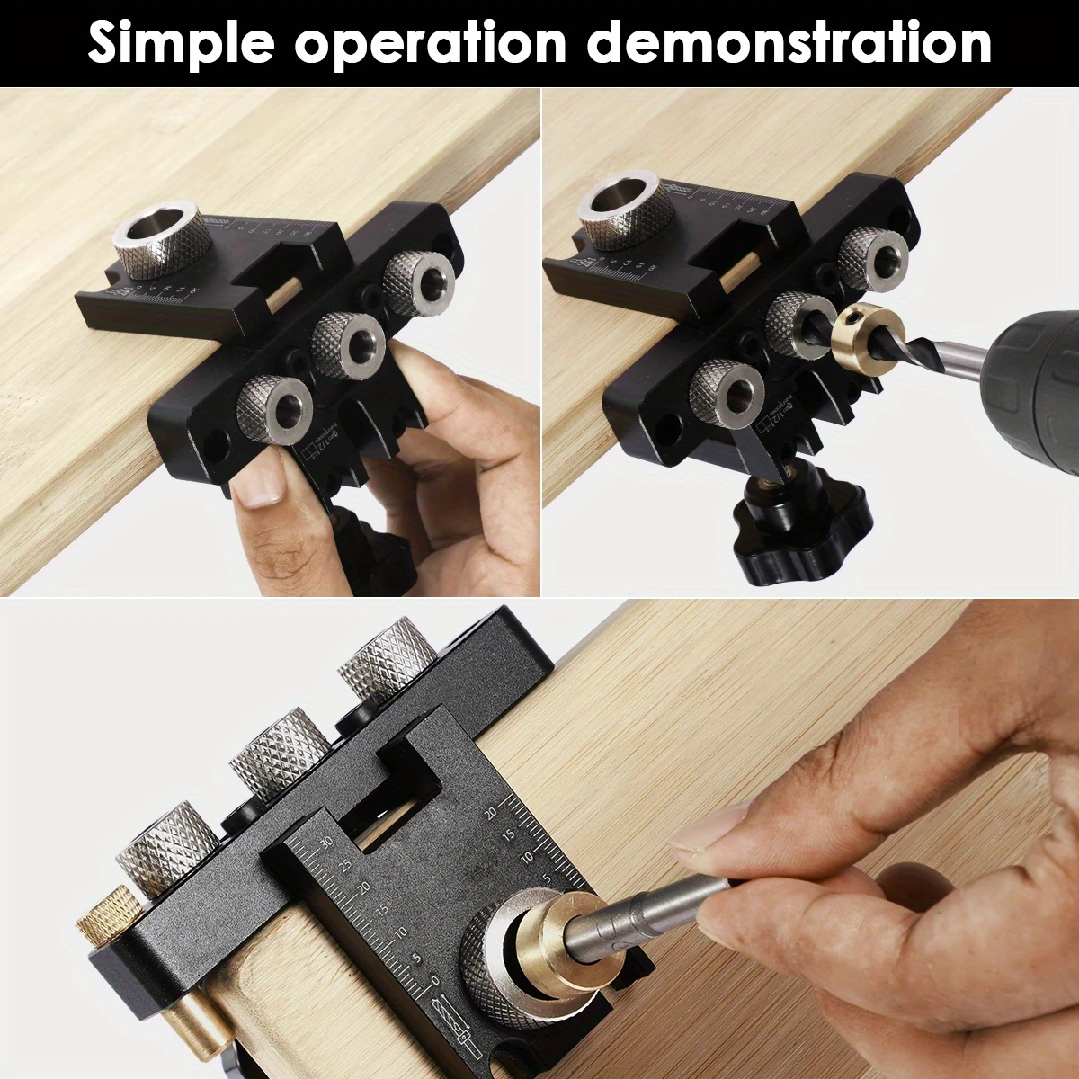 doweling jig kit aluminum alloy 3 in 1 drill hole guide jig precise drilling locator portable puncher positioning guide with 8mm 10mm 15mm drill bits pocket hole jig for woodworking details 6
