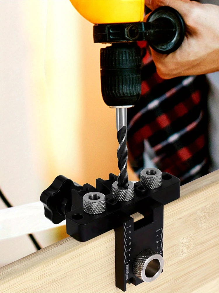 doweling jig kit aluminum alloy 3 in 1 drill hole guide jig precise drilling locator portable puncher positioning guide with 8mm 10mm 15mm drill bits pocket hole jig for woodworking details 7