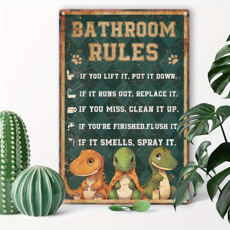 

1pc 8x12inch (20x30cm) Aluminum Sign Metal Tin Sign Dinosaur Bathroom Rules For Home Bedroom Wall Decor