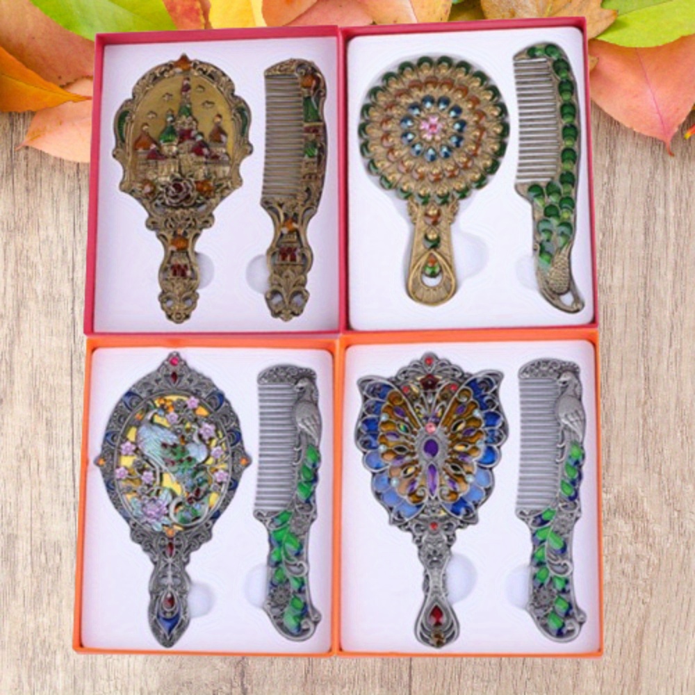 

Vintage-inspired Mirror And Comb Set - Portable, Polished With Glass Surface, Cartoon Theme, Formaldehyde-free